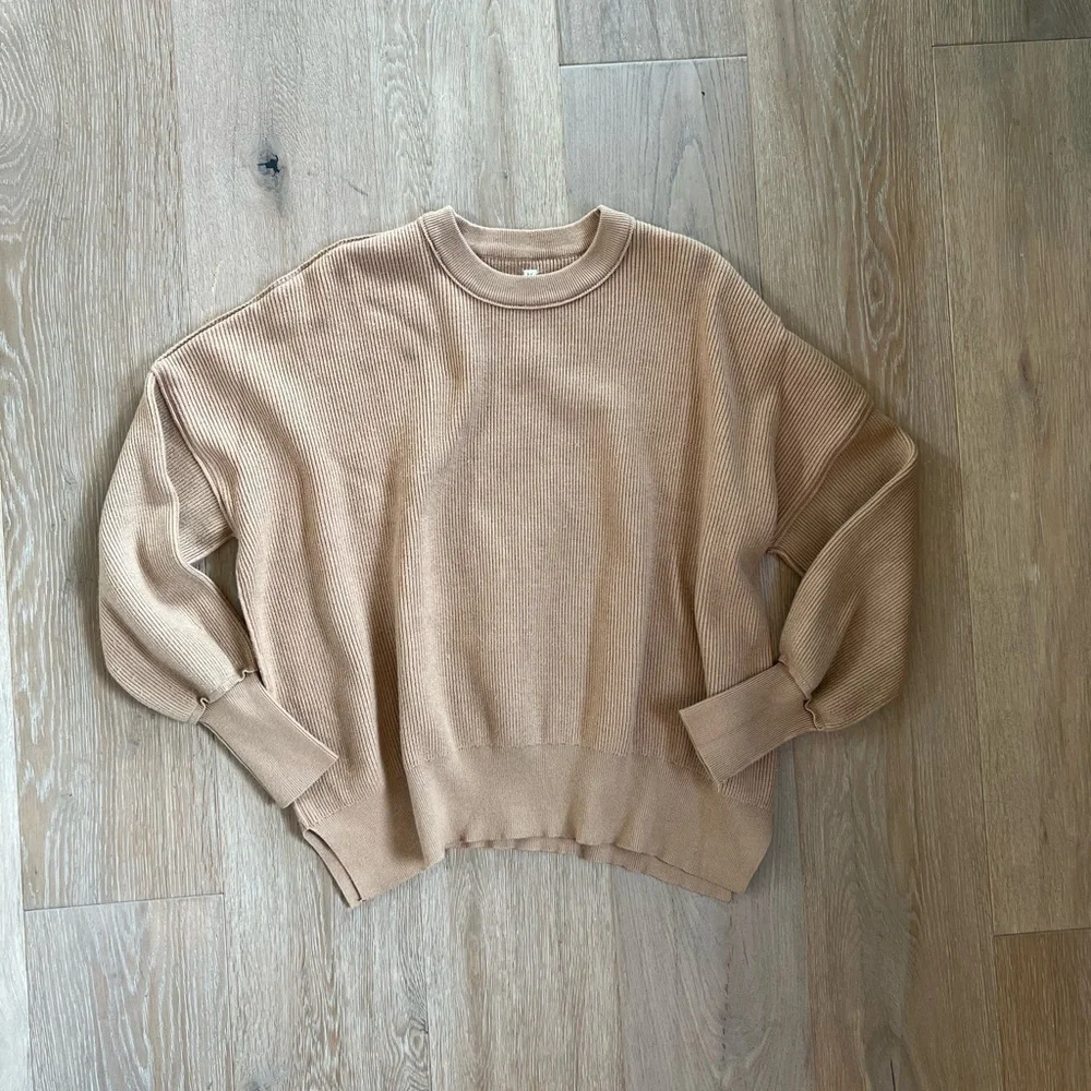 Brown/ Tan Crewneck Batwing Oversized Ribbed Pullover Sweater